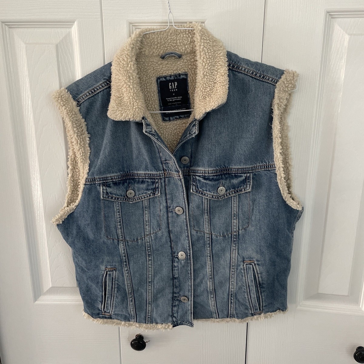 Gap Denim Vest Size Teen 12 Blue And White