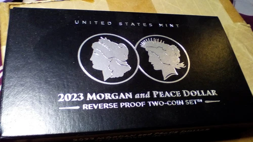 2023-S Reverse Proof  Morgan and Peace Silver Dollar 2pc Set Box ,OGP