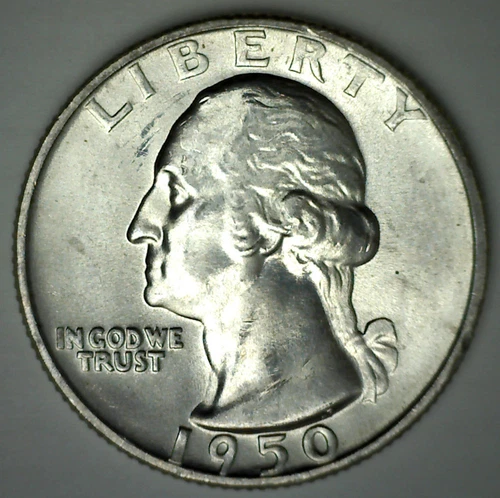 1950 D Washington UNCIRCULATED Silver Quarter 25c US Coin BU Denver Mint