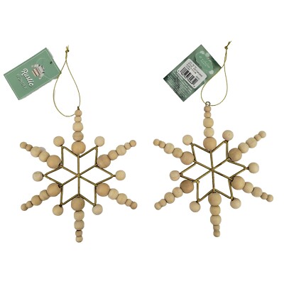 2 Wood Bead Snowflake Star Christmas Tree Ornament Rustic St Nicholas ...
