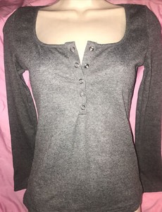 Shein Gray Ribbed Snap Button Henley 