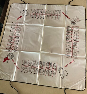 Vintage Comical Animated Bridge Card Game Vinyl Table Cover with Tie Downs