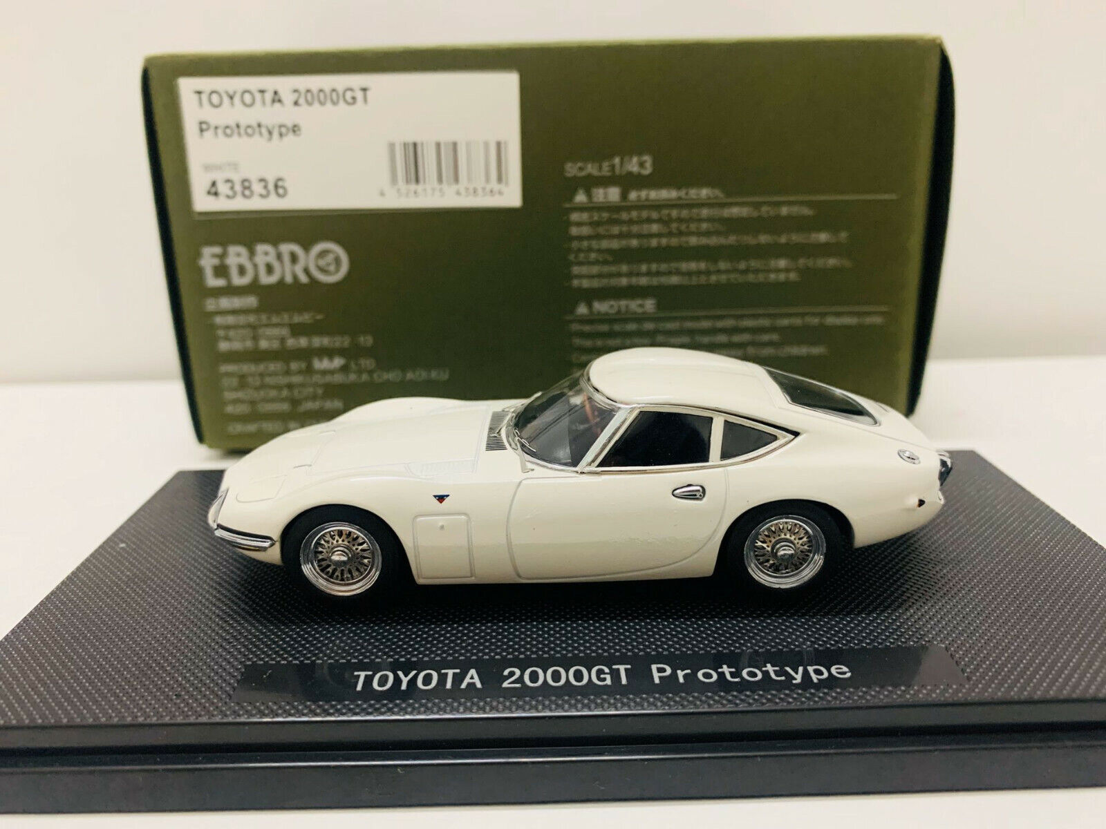 Ebbro 1/43 Scale Die-Cast Model Car Toyota 2000GT Prototype White