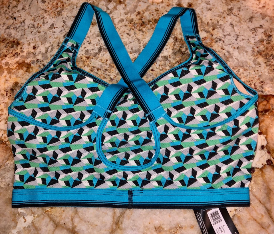 JOCKEY Sporties Breathable Mesh Bralette Blue Black Print Sports Bra Womens L XL - Image 4 of 4