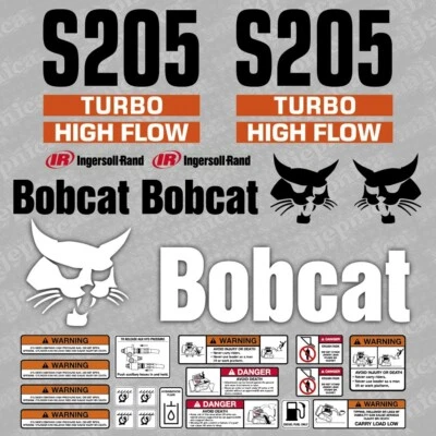 Bobcat S205 Turbo High Flow Lader Aftermarket Aufkleber / Ersatzaufkleber Set - Bild 1 von 3
