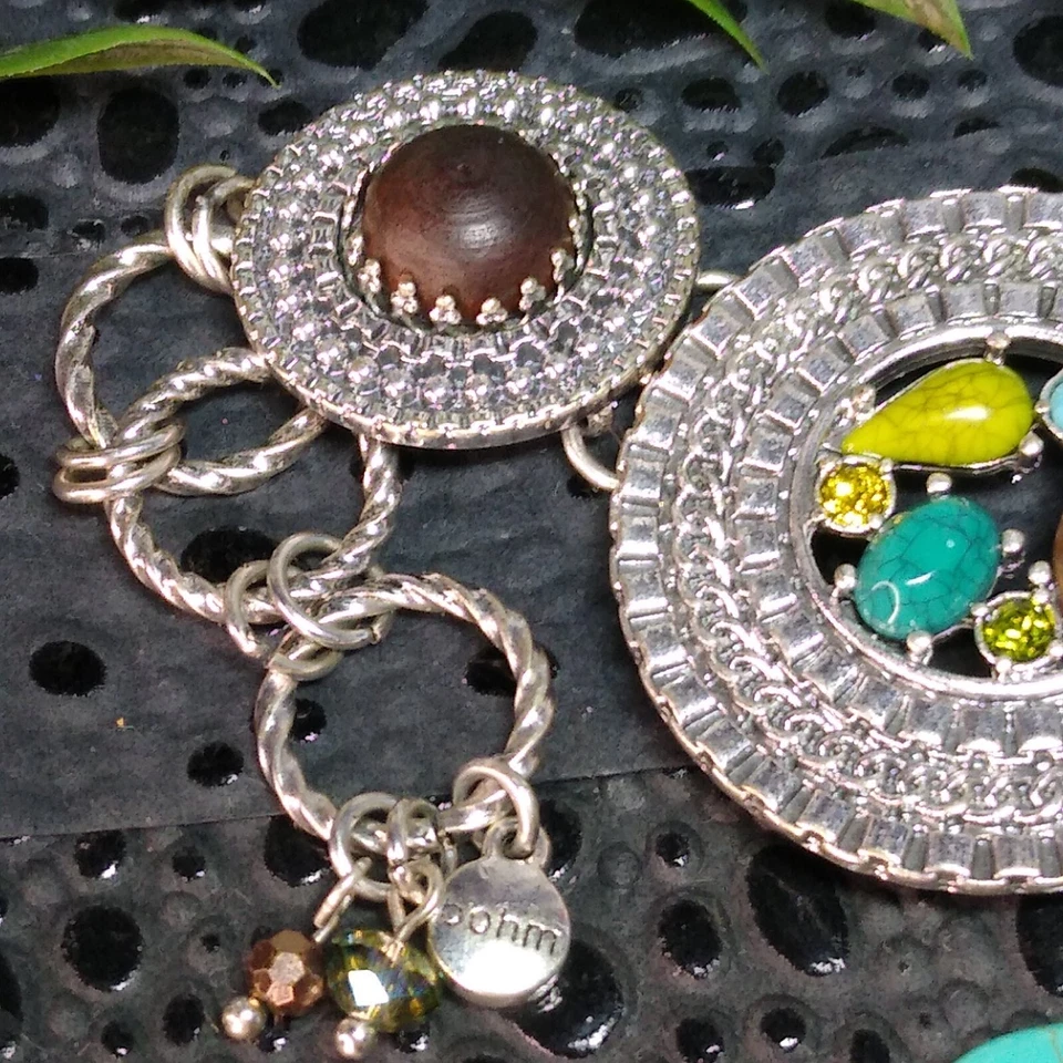 Pulsera de diseñador BOHM con detalles de plata, turquesa, madera y piedra redonda ¡con pájaro! Foto 4 de 4