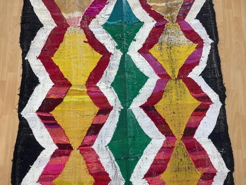 Geometric 5x7 Hand-Woven Recycled Clothing Rug Handmade Kilim Moroccan Carpet - Picture 9 of 14