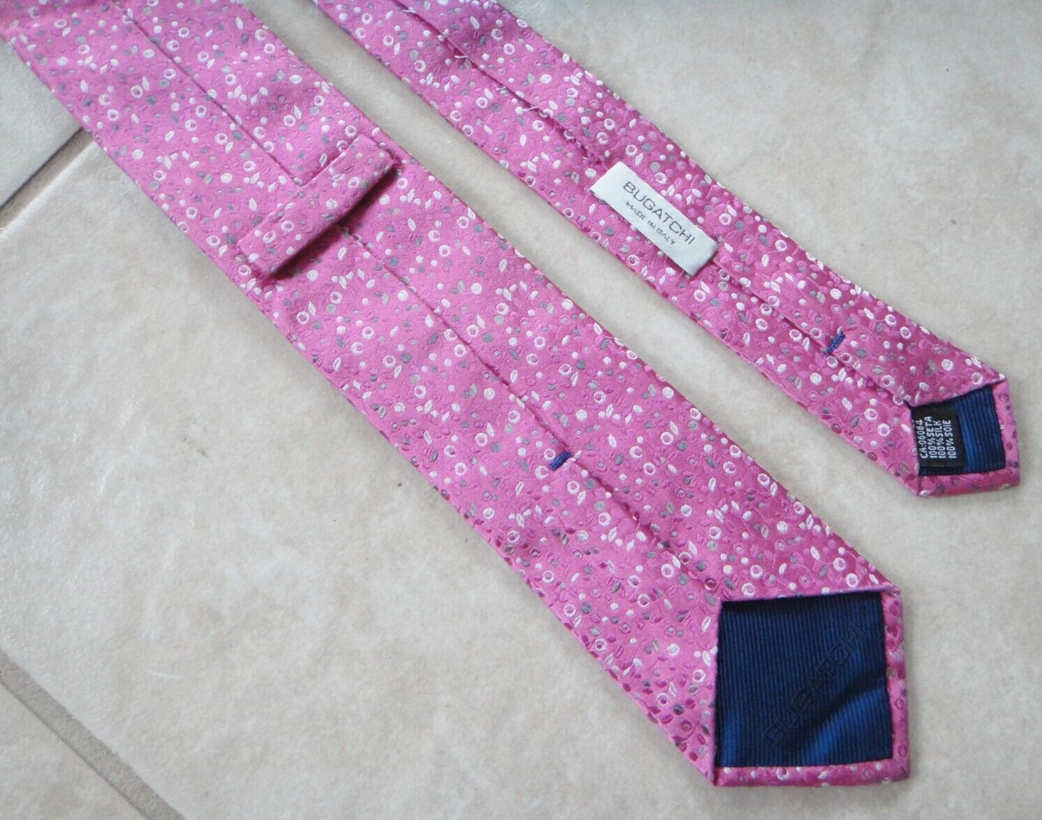 BUGATCHI Designer Pink Geometric Pattern 100% Sil… - image 2