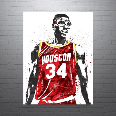 Hakeem Olajuwon Houston Rockets Poster Sports Man Cave Wall Art Basketball Print