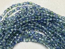 Czech Fire Polished 3mm round faceted glass beads - Blueberry Green Tea
