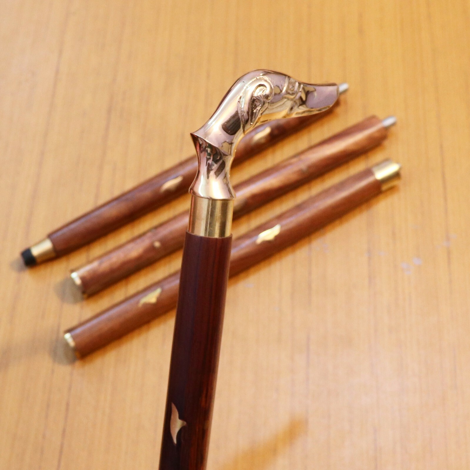 BRASS DOG HEAD HANDLE WOODEN WALKING STICK CANE 37 " eBay