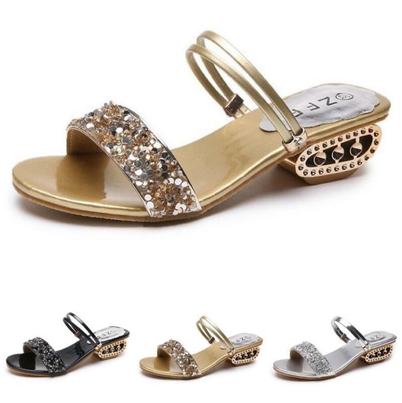 PANTOFOLA D’ORO Sandali donna strass punta aperta tacco a blocco ciabatte mulo scarpe moda chic