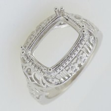Sterling Silver Semi Mount Ring Setting Cushion Cu 12x8mm Art Deco Style