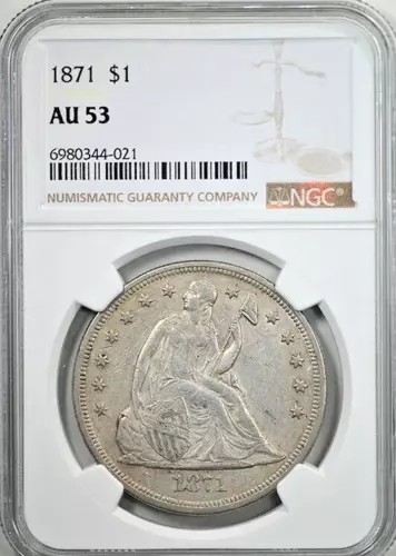 1871 Liberty Seated Dollar $1 NGC AU53