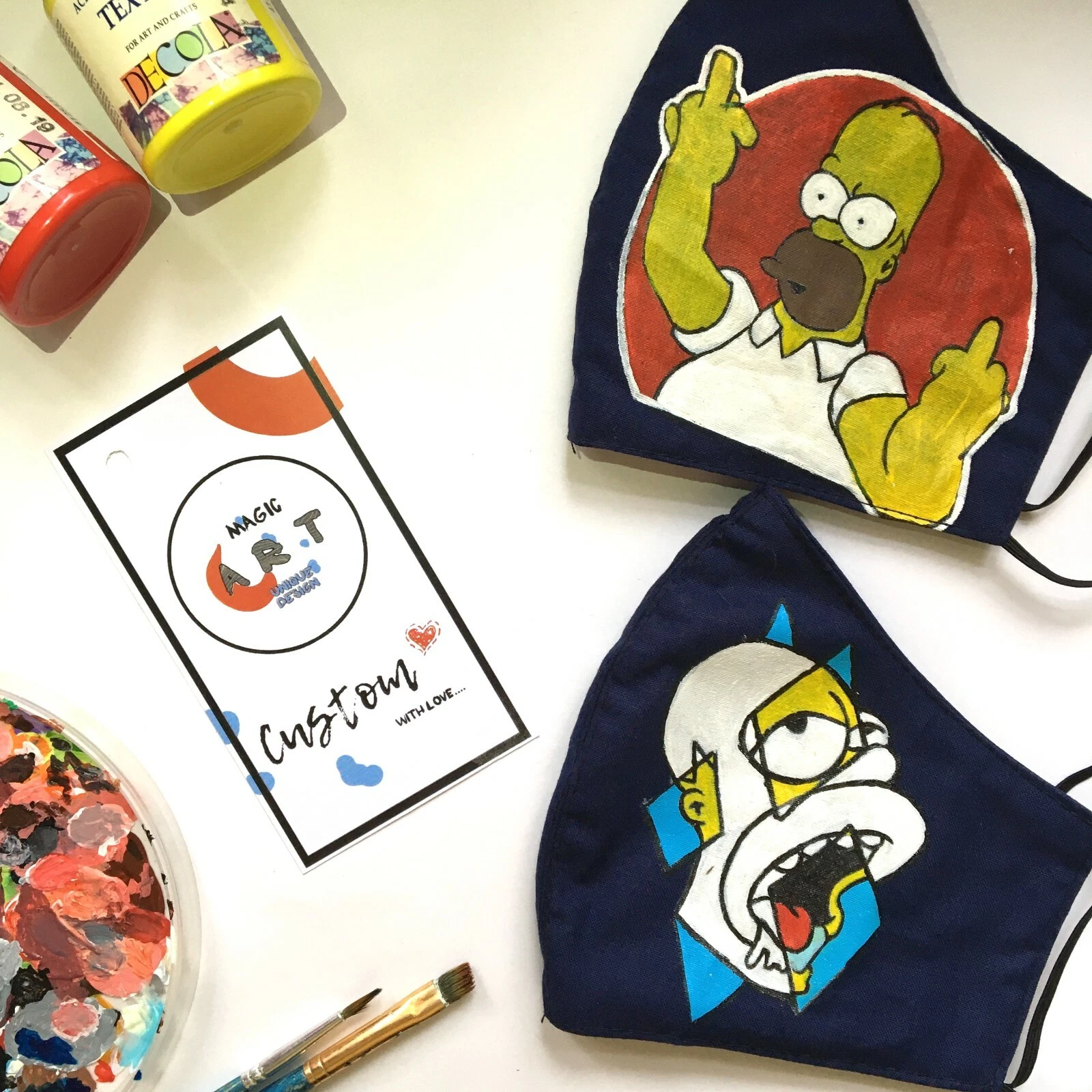 Cotton face mask washable reusable UK seller hand made custom hand painted