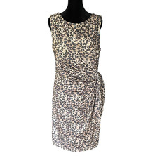Women's Leopard Animal Print Dress Size M Sleeveless Ruched Waist Stretch Lined
