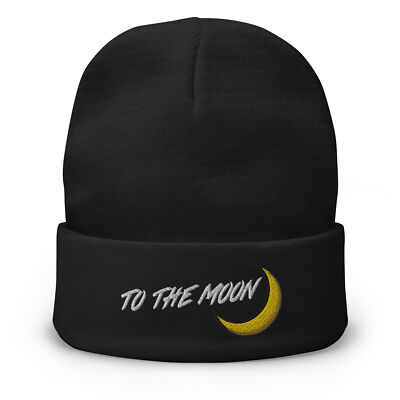 To The Moon Crypto Tokens Coins Embroidered Cuff Beanie Cap