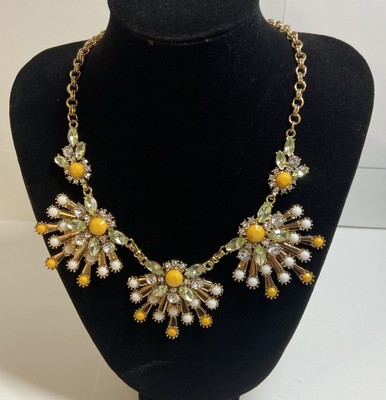 M. Haskell Peridot Green Rhinestone & Acrylic Gold Tone Statement Bib Necklace