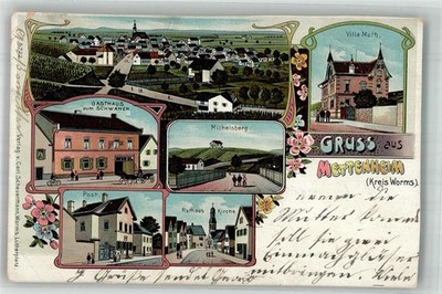 13664394 - 6521 Mettenheim Lithographie Villa Muth Gasthaus zum Schwanen Post