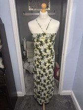 Dorothy Perkins Palm Print Maxi Dress Yellow Black UK 10 Halter Summer Holiday