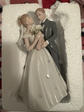 Porcelain Painted Classic Bride and Groom Statue Cake Topper 8.25" Tall