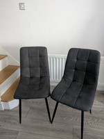 Set of 2 Upholstered Faux Suede Dining Kitchen Chairs Black Metal Legs