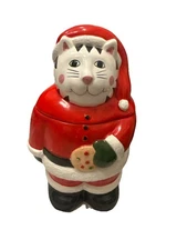 Vintage Coco Dowley Santa Claus Kitty Cat Ceramic Cookie Jar