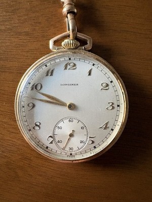 Longines 17J Gold Filled Open Face Pocket Watch White Dial Arabic Manual Seconds