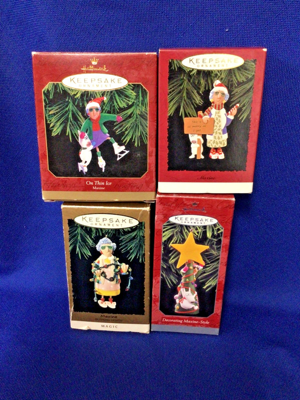 Vintage Hallmark Ornaments Maxine Set, blinking lights, on ice, Decorating