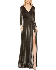 Mac Duggal Long Sleeve Faux Wrap A Line Gown Women's