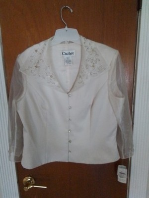 New Size 16 CACHET Ivory Satin Formal Beaded Jacket NWT