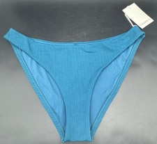 Vitamin A Ribbed Bikini Bottoms Size L Teal Sustainable Recycled Nylon NWT