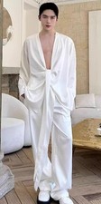 Chic Men Lapel Long Sleeve Loose Shirt Long Pants trousers 2pcs Stage Party Suit