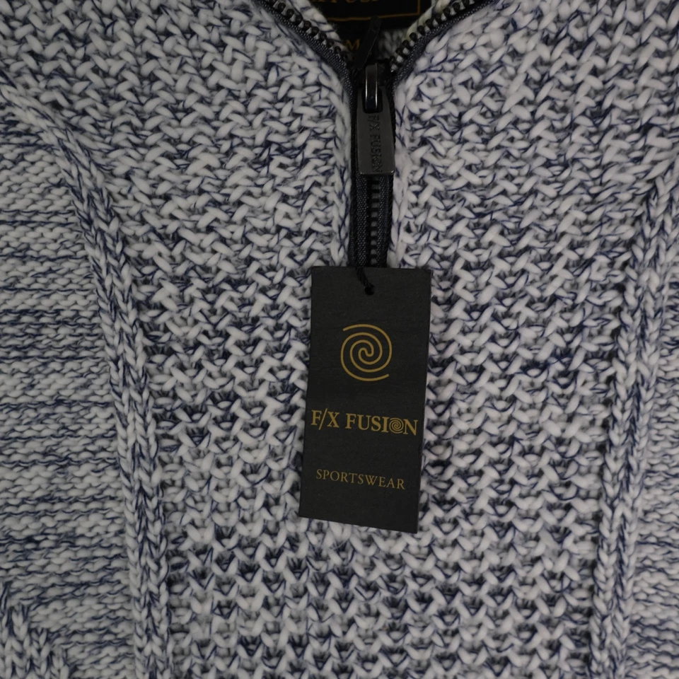 NWT F/X Fusion Mens Medium Sweater Gray Blue 1/4 Zip Thick Warm Cable Knit - Image 2 of 4