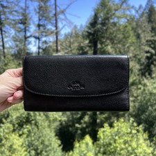 VINTAGE COACH Trifold Wallet Black Pebble Leather Gold Hardware AUTHENTIC