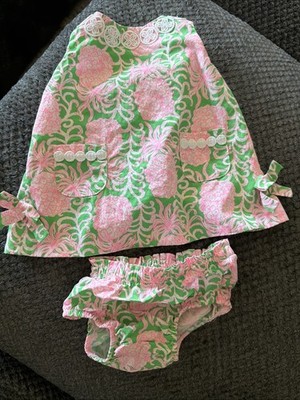 Lilly Pulitzer Baby Girl Shift Dress And Bloomers Pink Floral 3-6 Mo. Two Piece