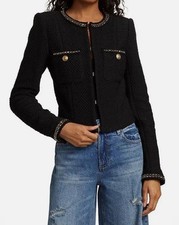 Alice Olivia Women's Black Shiloh Embellished Cotton Tweed Jacket Size S