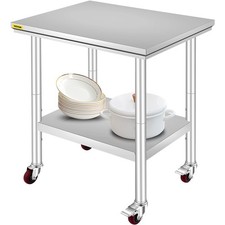 VEVOR Tavolo da Lavoro in Acciaio Inox 76x60cm con Ruote da Cucina Commerciale