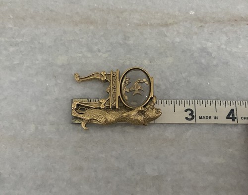 Vintage USA Made 1928 Cat Fish Bowl Gold Tone Brooch Pin - Picture 5 of 5