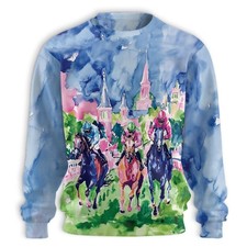 Watercolor Racing Horse All Over Print Sweatshirt Unisex Equestrian Gift