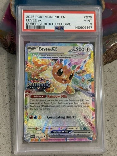 Eevee EX Prismatic Evolution Stamped Promo Card 075/131 Surprise Box PSA 9 Mint