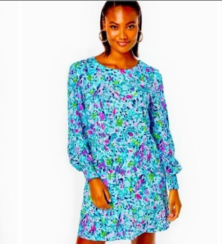 NWOT Lilly Pulitzer Diann Long Sleeve Dress Multi Dive Bar- Cotton, Size Medium