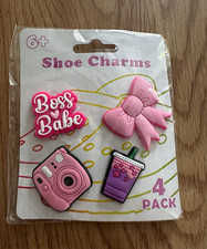 Fourstar Boss Babe Shoe Charms 4-Pack Pink Bow Camera Drink Cup Waterproof