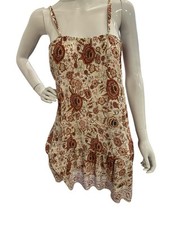 Junior’s Unbranded Coral/Ivory Sundress:Peplum Hem, Adjustable Straps Size M
