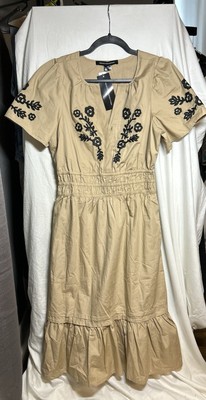 French Connection Embroidered, 100% Cotton Midi Length Dress With Pockets￼