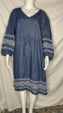 J. Jill Denim Embroidered Denim Dress Pockets Cottagecore Boho Fairy 3X