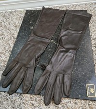 Vtg Brown Satin Forearm Length Evening Gloves Prom Formal