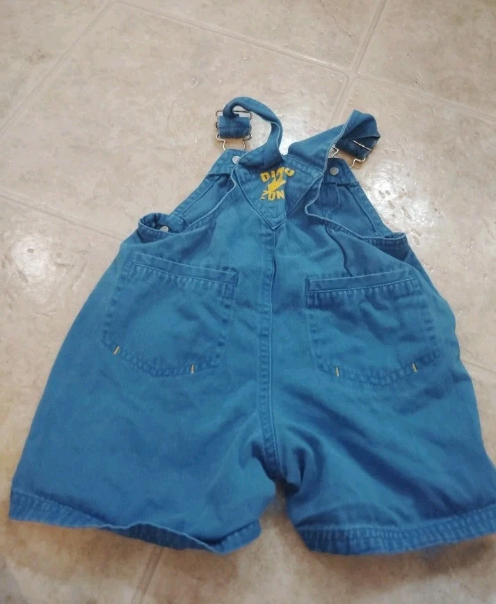 Macacão Dinossauro Vintage Shortalls Bebês Meninos Tamanho 12 Meses Anos Y2K Anos 90 Simplesmente Básico - Imagem 2 de 4