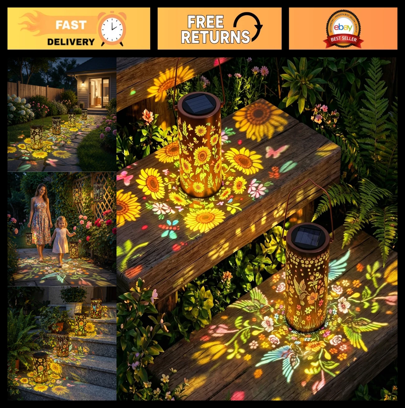 2 Pack Colorful Solar Lanterns - Waterproof LED Garden Decor for Outdoor Patio,