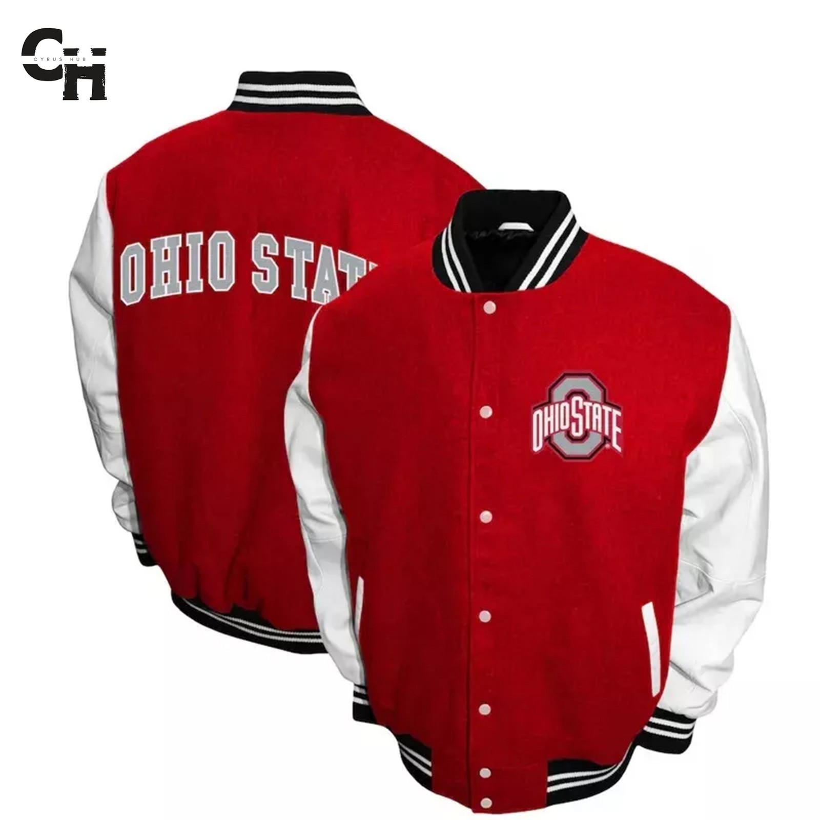 Letterman Ohio State Buckeyes Graduate Red and White Varsity Jacket